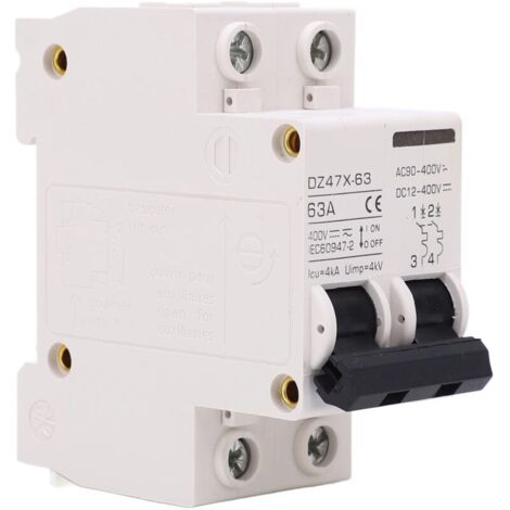 Disjoncteurs Miniatures 63 A 400 V AC DC, capacité de Rupture 2P 4KA, Disjoncteur Ignifuge adapté pour Système PV à Panneaux Solaires, Installation sur Rail DIN 35 Mm A