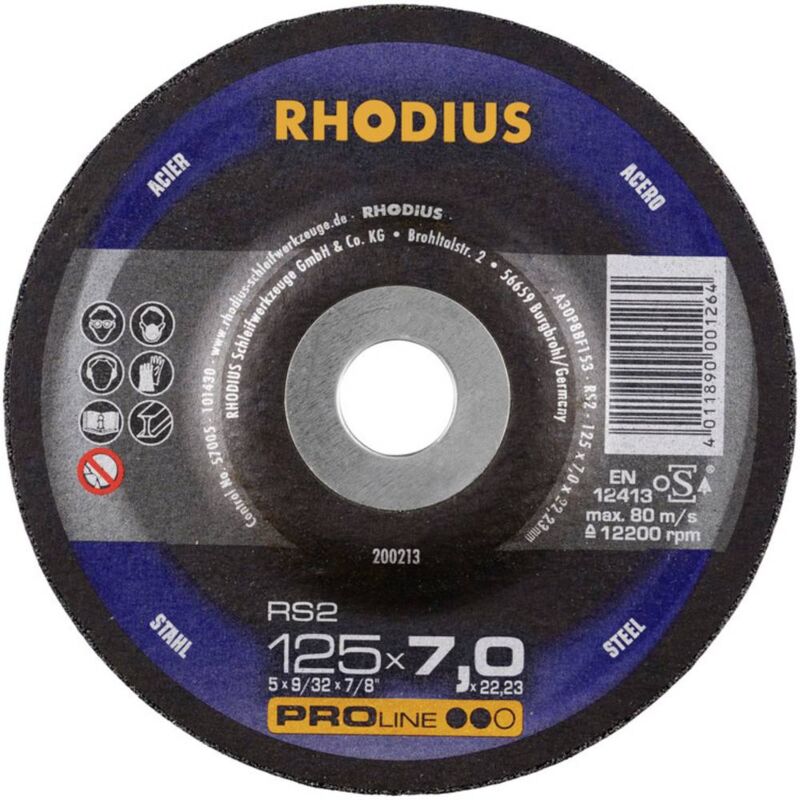 Image of Rhodius - 200274 RS2 Disco di sgrossatura con centro depresso Diametro 230 mm ø foro 22.23 mm Acciaio 1 pz.