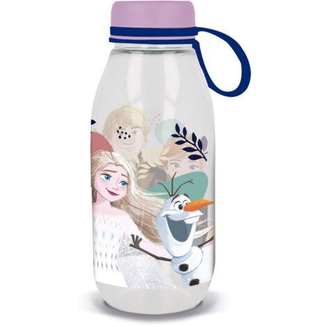 Disney Borraccia Ecozen trasparente per bambine in tritan Frozen Elsa e Anna 460 ml con cappuccio e manico in silicone