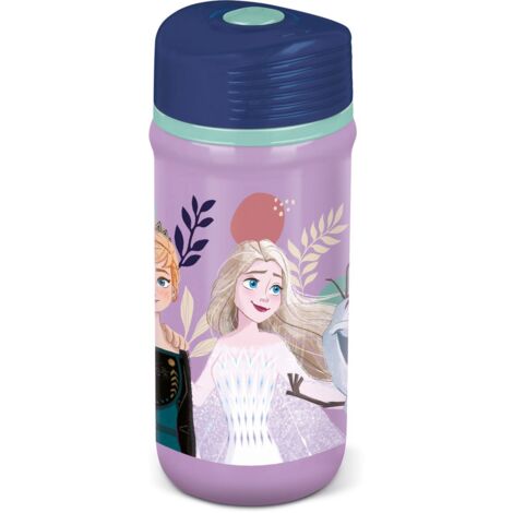 Disney Borraccia lilla e viola in plastica per bambini Elsa Anna Olaf 390 ml con chiusra antigoccia