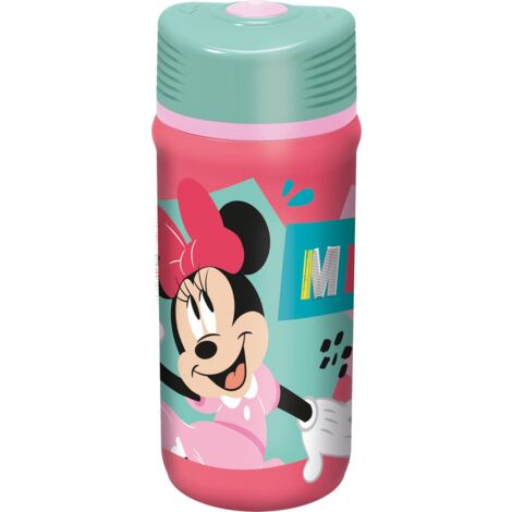 Disney Borraccia rosa e azzurra in plastica per bambine Minnie Topolina 390 ml con chiusura antigoccia