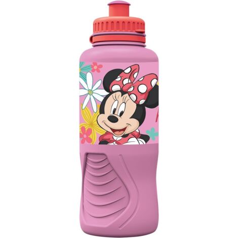 Disney Borraccia rosa per bambine in plastica Minnie 400 ml con chiusura antigoccia e banda antiscivolo