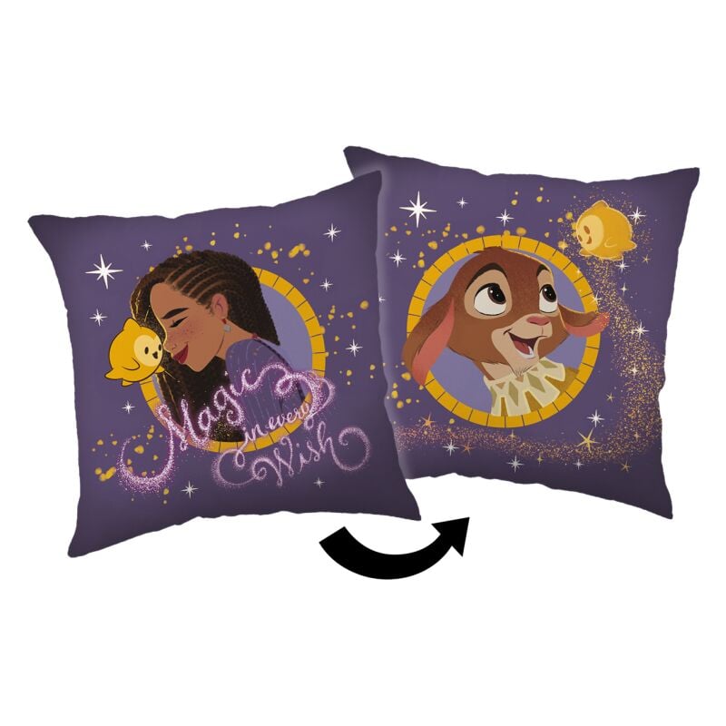 Disney - Coussin carré en polaire 'Wish, Asha et la bonne étoile' - Violet/Doré - 35 x 35 cm - Livraison gratuite