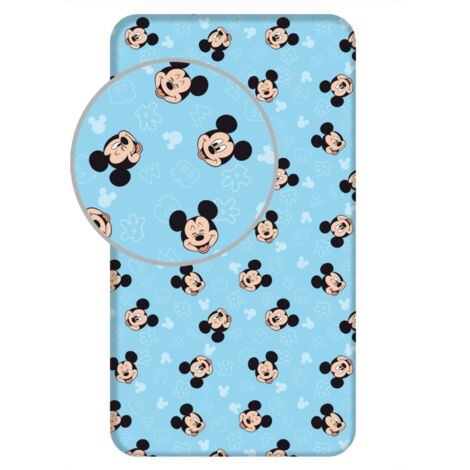 Disney - Drap housse en coton "Mickey" - Bleu - 90 x 200 cm - Livraison gratuite