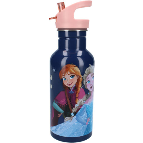 Disney Frozen II 500 ml Wasserflasche – Kinderflasche mit Griff & Strohhalm