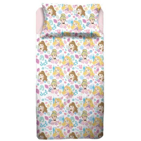 Disney, Principesse, Completo Lenzuola Letto Singolo Una Piazza In Flanella di Puro Cotone Completo Lenzuolo Sopra + Sotto con Angoli + Federa