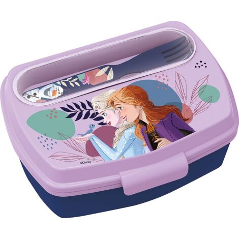 Disney Sandwich Box azzurra per bambine in plastica Frozen Elsa Anna e Olaf con cucchiaio e forchetta