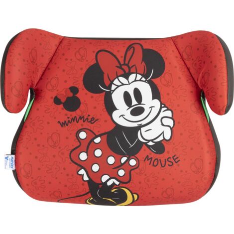 Disney Seggiolino Alzabimbo Minnie Mouse per la sicurezza delle bambine con altezza da 125 a 150 cm con grafiche di Topolina su fondo rosso, alzatina auto, rialzo, seduta per bambini