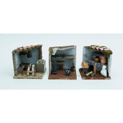 Disp. Scène Maison en Bois Cm.14,5X15X13H C/Couteau/Four/Forgeron Décoration de Noël
