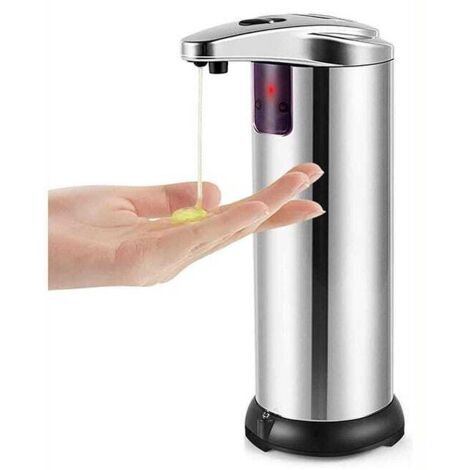 Dispensador automático de jabón con dispensador de jabón de acero inoxidable sin contacto y sensor de movimiento infrarrojo, base impermeable, interruptor