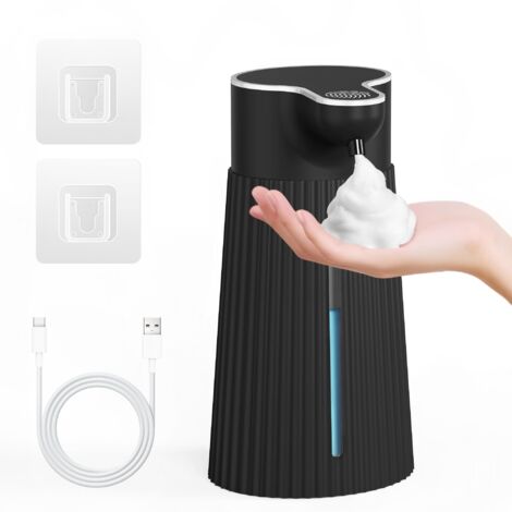 Dispensador automático de jabón eléctrico de 400 ml con sensor, montaje automático en pared, 2 niveles, negro, USB, resistente al agua IPX6.