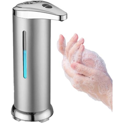 Dispensador automático de jabón líquido  Dispensador de jabón eléctrico inteligente con sensor y función manos libres, color plata