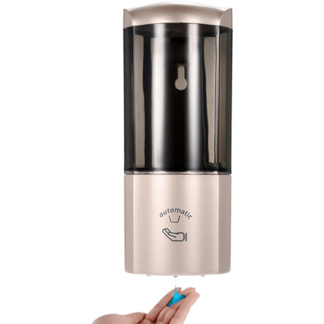 Dispensador automático de líquidos con sensor IR, dispensador de jabón mural sin contacto, capacidad de 500 ml (ABS, dimensiones 82 x 87 x 203 mm, color oro champán/plata/blanco).