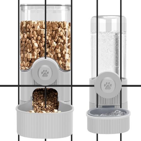 Dispensador colgante automático de agua para mascotas, 1,6L y bebedero de 0,52L, estación de alimentación para cachorros, gatos y conejos (gris)