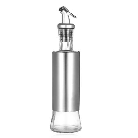 Dispensador de aceite de oliva de vidrio y acero inoxidable con boquilla para vinagre y aceite, vertedor antigoteo para cocina, 300 ml / 10 oz.