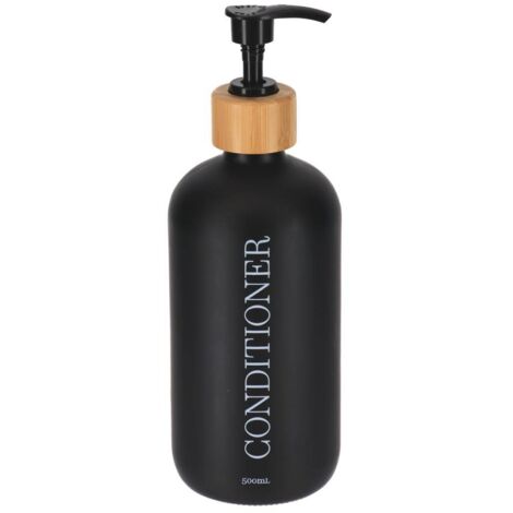 Dispensador de acondicionador de vidrio bambú 500ml - negro mate - Tendance