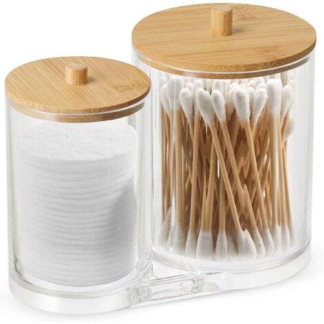 Dispensador de algodón, caja de algodón, fabricado en material PS, con tapa de madera (A)