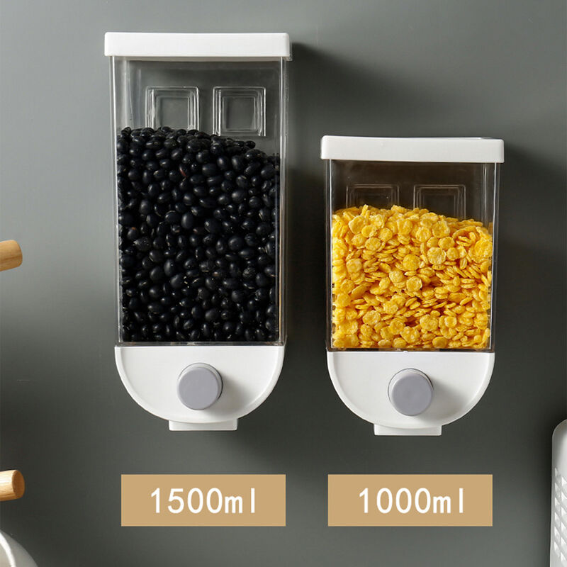 1.500 ml seco Triturador de unas sin cereales dispensador montado en la pared de la cocina de almacenamiento organizador del envase de cereales de