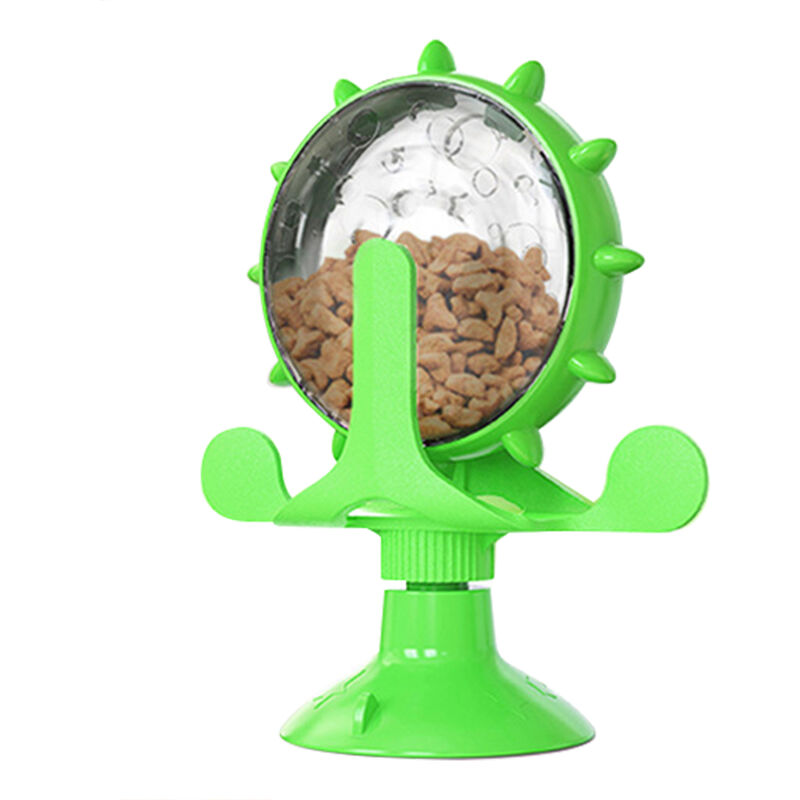 

Dispensador de comida para gatos con rueda giratoria, juguete con ventosa, alimentador de mascotas giratorio de 360 ​​°, diseno de molino de viento,