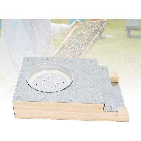 Dispensador de entrada de colmena de madera y aluminio para frascos invertidos, práctico accesorio de apicultura