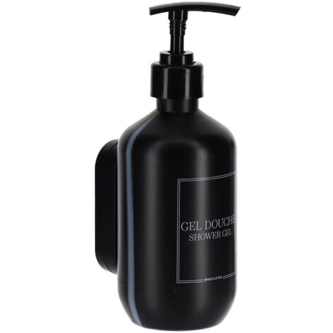 Dispensador de gel de ducha de plástico de 380 ml con soporte de pared para fijación o 3m - negro - Tendance