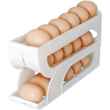 Dispensador de huevos de 3 niveles KZQ para refrigerador, contenedor de almacenamiento de huevos con ruedas automático que ahorra espacio, soporte para huevos que ahorra espacio para refrigerador y en