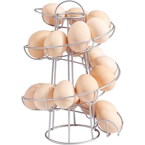 Dispensador de huevos en espiral, porta huevos en espiral de metal, color gris plateado