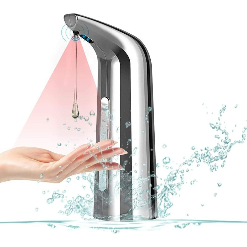 

Dispensador de jabón automático sin contacto - 400 ml - Con sensor de manos libres IPX6 impermeable - Para baño, hotel, cocina, inodoro - Plata