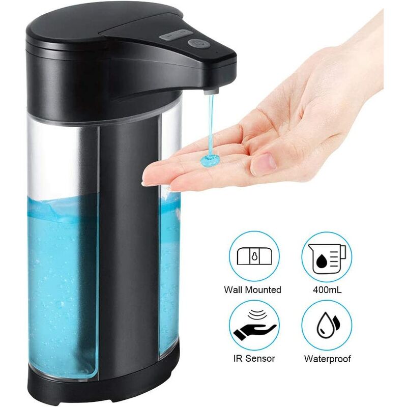 

Dispensador de jabón automático, 400 ml, impermeable, montado en la pared, dispensador de gel hidroalcohólico Ipx7 con sensor de infrarrojos sin