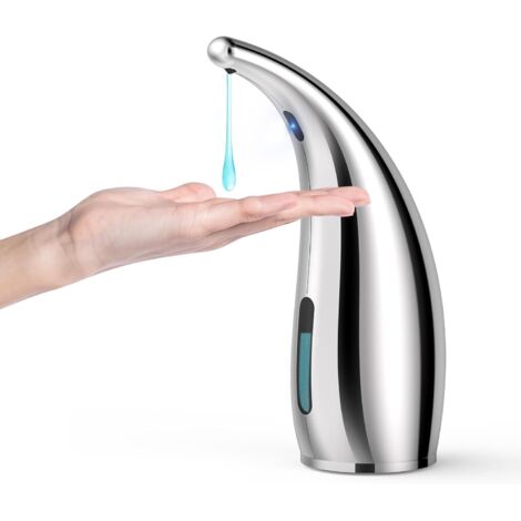 Dispensador de jabón automático con 4 niveles ajustables, eléctrico, con sensor, resistente al agua IPX6, para cocina, baño, hotel y restaurante (300 ml - Plateado)