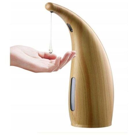 Dispensador de jabón automático con sensor, resistente al agua y sin infrarrojos, para baño y cocina, acabado en madera clara, 300 ml.