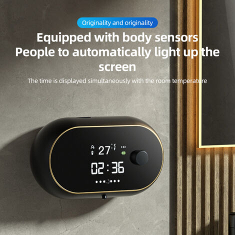 Dispensador de jabón automático y recargable de 450 ml con pantalla LCD y función de autolimpieza, horizontal, para baño y cocina (negro o blanco).
