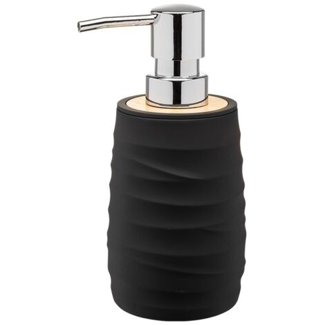 Dispensador de jabón con bomba AZURO, negro mate, material suave al tacto, relieve de bambú, patrón ondulado