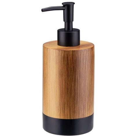 Dispensador de jabón con bomba WOOD polyresin negro mate + imitación de madera de bambú estilo loft
