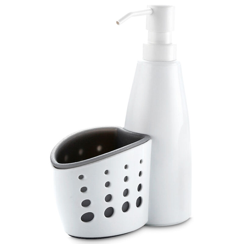 

Dispensador de jabon de bano de 400 ml con soporte para esponja Fregadero de cocina Dispensador de jabon liquido de mano para encimera Botella de