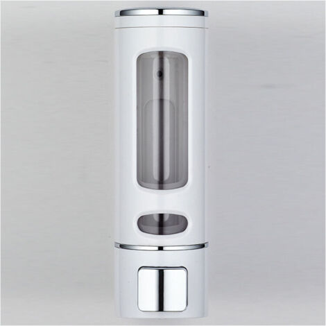 Dispensador de jabón de pared (400 ml y blanco) - 1 unidad, manual, para jabón líquido, gel de ducha y champú