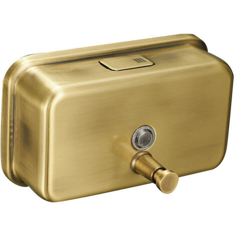 Dispensador de jabón de pared de 1200 ml, manual, dorado cepillado, para champú y gel de ducha.