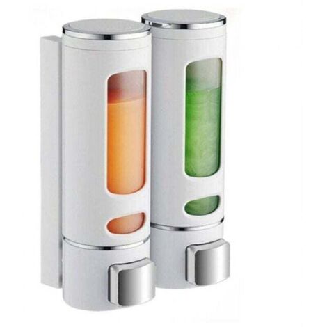 Dispensador de jabón de pared de 400 ml x 2. Dispensador de champú y gel de ducha. Dispensador de jabón, XU, Dispensador manual de jabón líquido de pared con ducha doble. Dispensador de desinfectante 