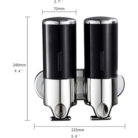 Dispensador de jabón de pared de 900 ml para baño, ducha, gel, champú y acondicionador, ideal para baño, cocina, hotel (negro)