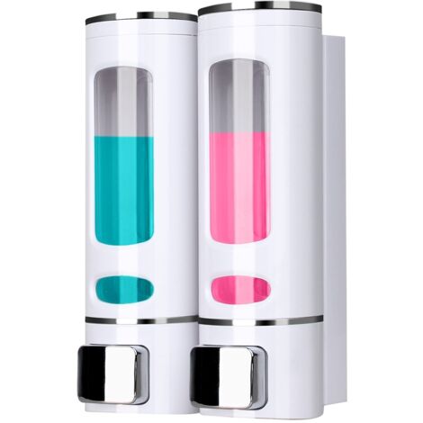 Dispensador de jabón de pared, dispensador de jabón de ducha de 400 ml, dispensador de jabón líquido, a prueba de fugas, apto para champú, gel de ducha, jabón líquido y acondicionador (blanco, 2 unida
