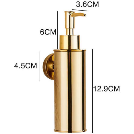 Dispensador de jabón de pared fabricado en acero inoxidable 304, color dorado, dispensador de jabón a presión de pared para hoteles para gel de ducha y desinfectante de manos