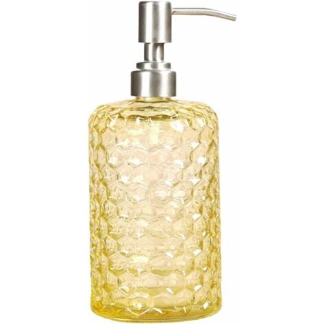 Dispensador de jabón de vidrio con boquilla de acero inoxidable para baño, inodoro o cocina (amarillo)