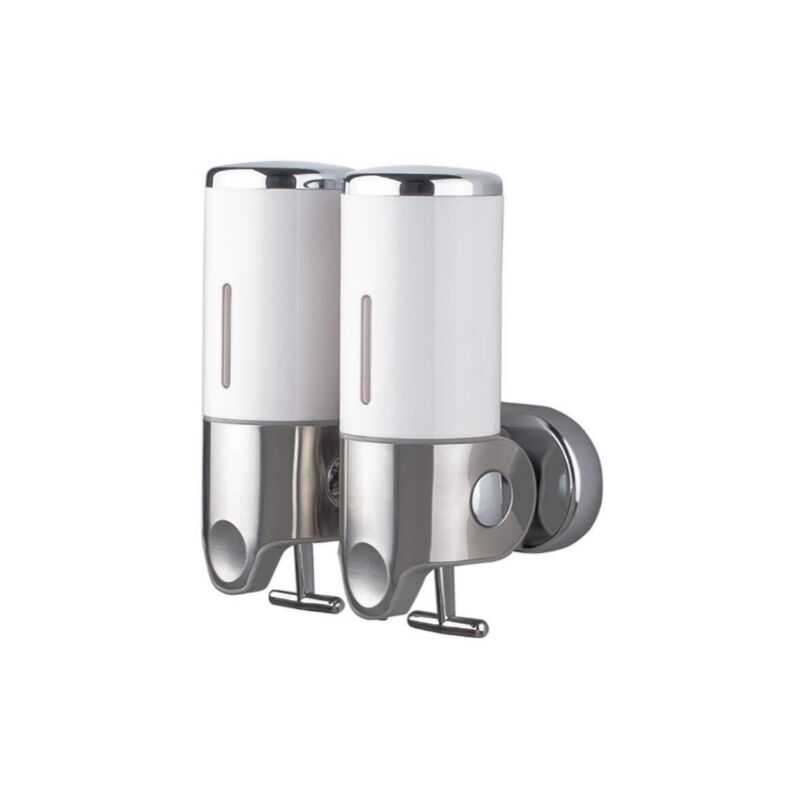 

Dispensador de jabón doble y champú 2 x 500 ml blanco opaco económico y ergonómico
