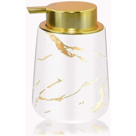 Dispensador de Jabón Dorado para Cocina y Cerámica, Dispensador de Jabón Líquido para Lavar Manos de Cerámica, 400ml. (Blanco)