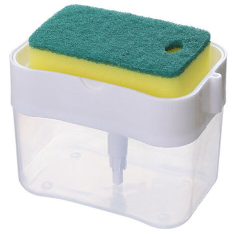 Dispensador de jabón lavavajillas para cocina, innovador dispensador 2 en 1 de jabón lavavajillas y soporte para esponja, color blanco