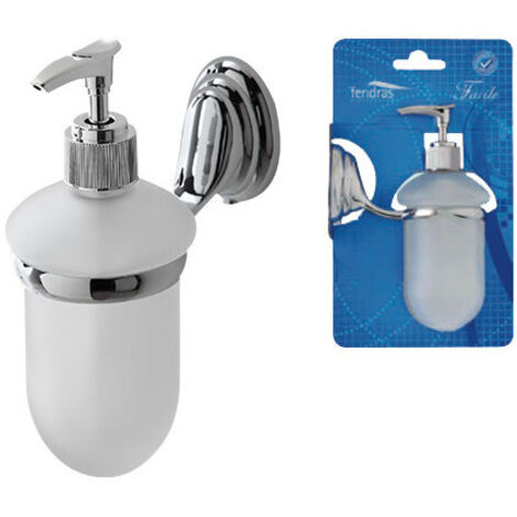 Dispensador de jabón líquido fácil en acero cromado y vidrio esmerilado – Montaje con tornillos – Higiene y estilo