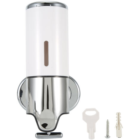 Dispensador de jabón líquido manual de pared con cadena de tracción – 500 ml, ABS blanco – 1 taza – con ventana de visualización y cierre de seguridad.