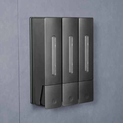 Dispensador de jabón para ducha de 3 x 400 ml, champú y acondicionador, 3 compartimentos, montaje en pared sin taladrar, para baño y cocina (gris).