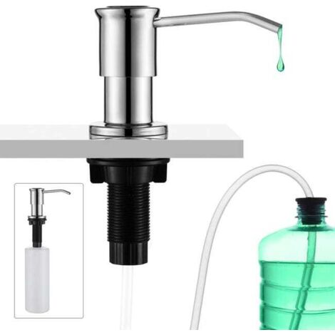 Dispensador de jabón para lavabo con botella de 500 ml y kit de extensión de 1,0 m, recarga superior, color plata.
