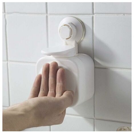 Dispensador de jabón recargable con ventosa para montaje en pared, sin taladrar, para baño o cocina (blanco)